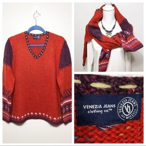 Venezia Jeans Red Purple Sweater Size XL